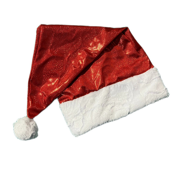 Red Sparkly Jewel Santa Hat with White Minky Trim - Coquetry Clothing