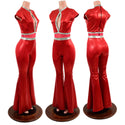 Red Sparkly Jewel Solar Flare Catsuit with Keyhole Neckline - 1