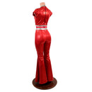 Red Sparkly Jewel Solar Flare Catsuit with Keyhole Neckline - Coquetry Clothing
