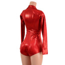 Red Sparkly Rodeo Romper with Snap Cuffs and Boy Cut Leg - Coquetry Clothing