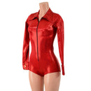 Red Sparkly Rodeo Romper with Snap Cuffs and Boy Cut Leg - Coquetry Clothing