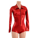 Red Sparkly Rodeo Romper with Snap Cuffs and Boy Cut Leg - Coquetry Clothing