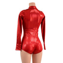Red Sparkly Rodeo Romper with Snap Cuffs and Boy Cut Leg - Coquetry Clothing
