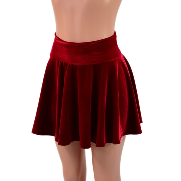 Red Velvet Circle Cut Mini Skirt - Coquetry Clothing