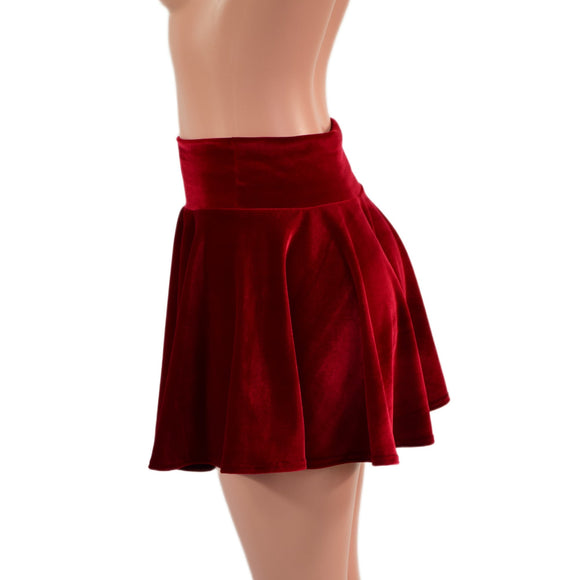Red Velvet Circle Cut Mini Skirt - Coquetry Clothing