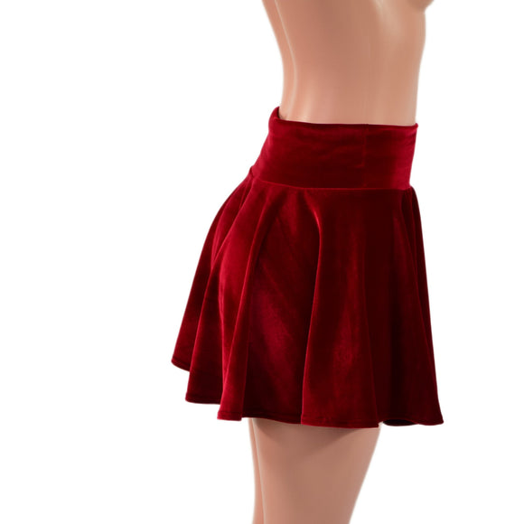 Red Velvet Circle Cut Mini Skirt - Coquetry Clothing