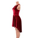 Red Velvet Hi Lo Skater Dress with Crew Neckline and Racer Back - Coquetry Clothing