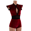 Red Velvet Keyhole & Mesh Romper with Boy Cut Leg - Coquetry Clothing