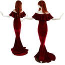 Red Velvet Off Shoulder Puddle Train Gown - Coquetry Clothing