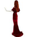 Red Velvet Off Shoulder Puddle Train Gown - Coquetry Clothing