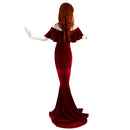 Red Velvet Off Shoulder Puddle Train Gown - Coquetry Clothing