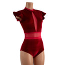 Red Velvet Romper with Inset Mesh Keyhole Neckline - Coquetry Clothing