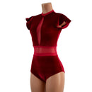 Red Velvet Romper with Inset Mesh Keyhole Neckline - Coquetry Clothing