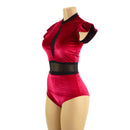 Red Velvet Romper with Inset Mesh Keyhole Neckline - Coquetry Clothing