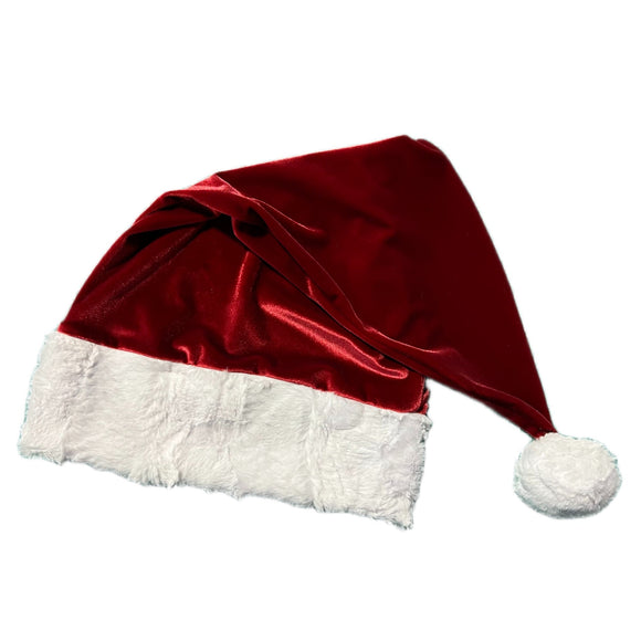 Red Velvet Santa Hat with White Minky Trim - Coquetry Clothing