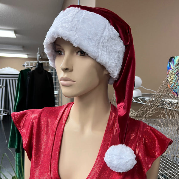 Red Velvet Santa Hat with White Minky Trim - 2
