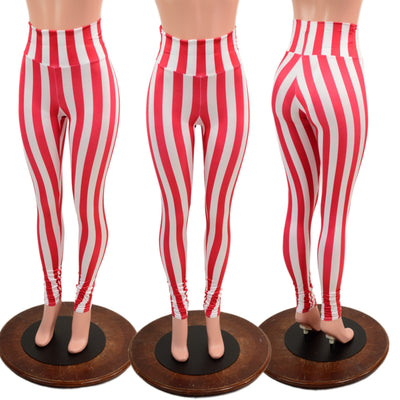 Red & White Striped Leggings - Coquetry Clothing