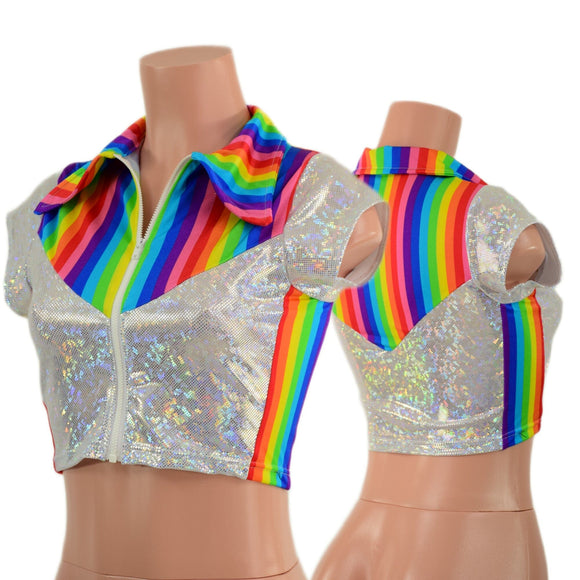 Retro Rainbow Rodeo Crop Top with Cap Sleeves - Coquetry Clothing