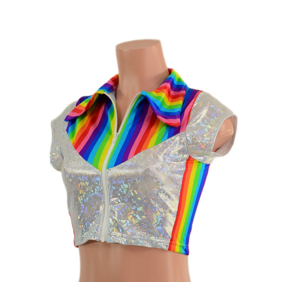 Retro Rainbow Rodeo Crop Top with Cap Sleeves - Coquetry Clothing