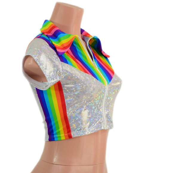 Retro Rainbow Rodeo Crop Top with Cap Sleeves - Coquetry Clothing