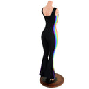 Retro Rainbow Striped Bell Bottom Catsuit with Laceup Neckline - Coquetry Clothing