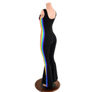 Retro Rainbow Striped Bell Bottom Catsuit with Laceup Neckline - Coquetry Clothing