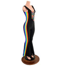 Retro Rainbow Striped Bell Bottom Catsuit with Laceup Neckline - Coquetry Clothing