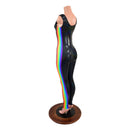 Retro Rainbow Striped Tank Style Catsuit in Black Holographic - Coquetry Clothing
