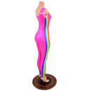 Retro Rainbow Striped Tank Style Catsuit in Neon Pink Sparkly Jewel - Coquetry Clothing