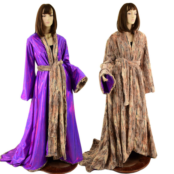 Reversible Minky Faux Fur Puddle Train Robe with Belt - Coquetry Clothing