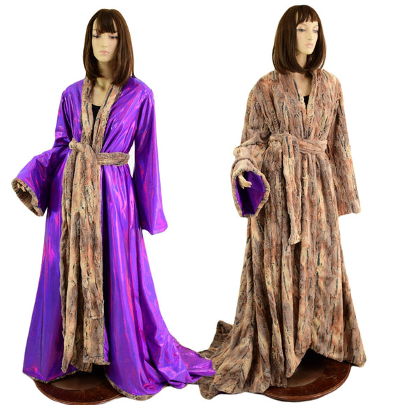 Reversible Minky Faux Fur Puddle Train Robe with Belt - Coquetry Clothing