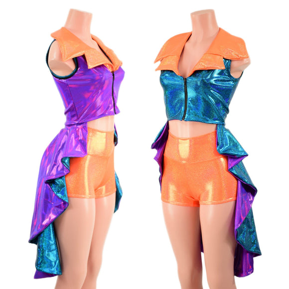 Reversible Tuxedo Tail Sleeveless Zipper Front Crop Jacket - Coquetry Clothing