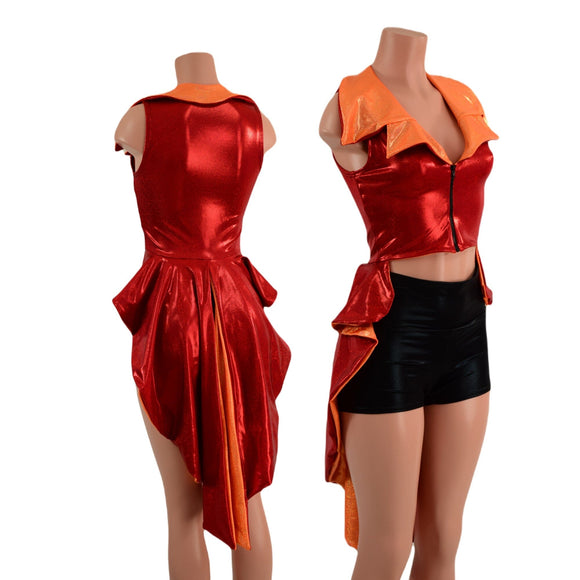 Reversible Tuxedo Tail Sleeveless Zipper Front Crop Jacket - Coquetry Clothing