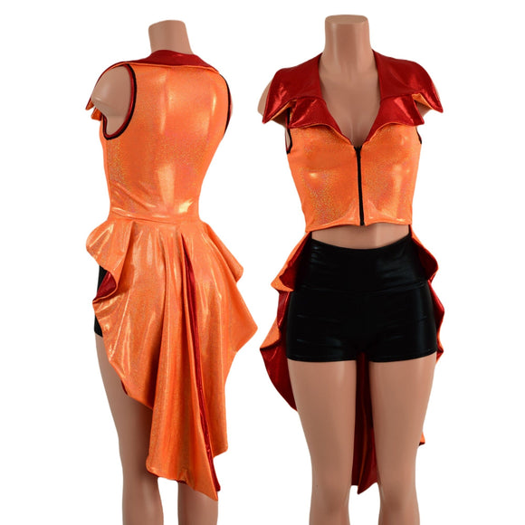 Reversible Tuxedo Tail Sleeveless Zipper Front Crop Jacket - Coquetry Clothing