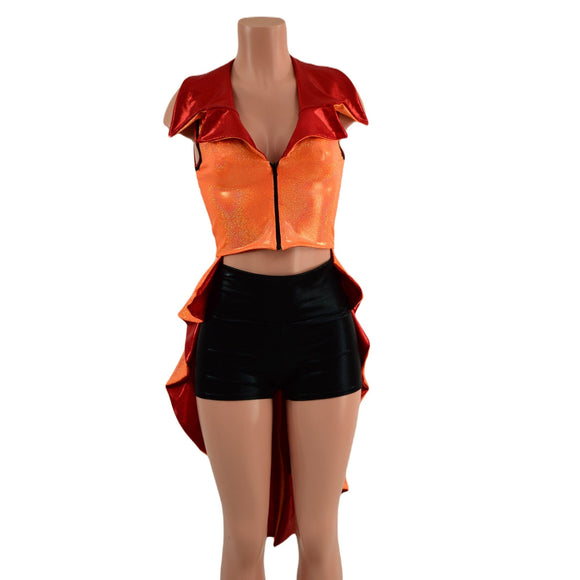Reversible Tuxedo Tail Sleeveless Zipper Front Crop Jacket - Coquetry Clothing