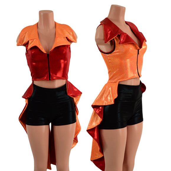 Reversible Tuxedo Tail Sleeveless Zipper Front Crop Jacket - Coquetry Clothing