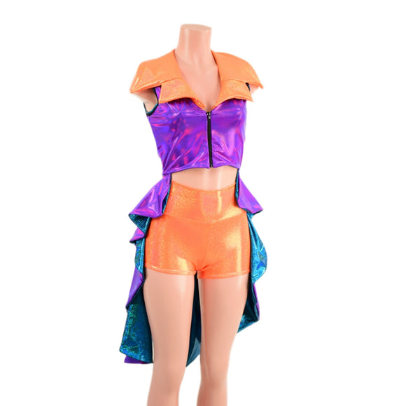 Reversible Tuxedo Tail Sleeveless Zipper Front Crop Jacket - Coquetry Clothing