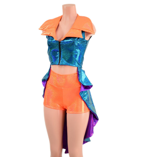 Reversible Tuxedo Tail Sleeveless Zipper Front Crop Jacket - 2