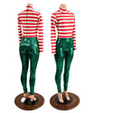 2PC Christmas Elf Zipper Back Catsuit and Tuxedo Back Belt Set - 6