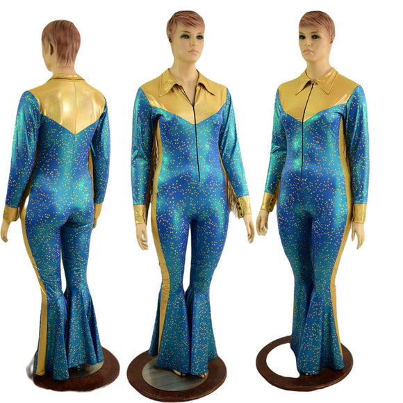 Rodeo Catsuit with Side Panels, Fringe, Snap Cuffs and Yoke Collar - Coquetry Clothing