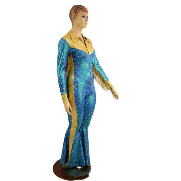Rodeo Catsuit with Side Panels, Fringe, Snap Cuffs and Yoke Collar - Coquetry Clothing