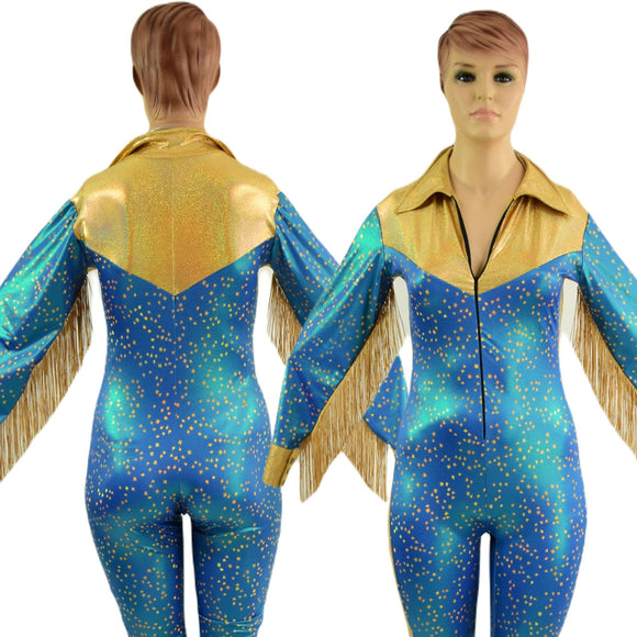 Rodeo Catsuit with Side Panels, Fringe, Snap Cuffs and Yoke Collar - Coquetry Clothing