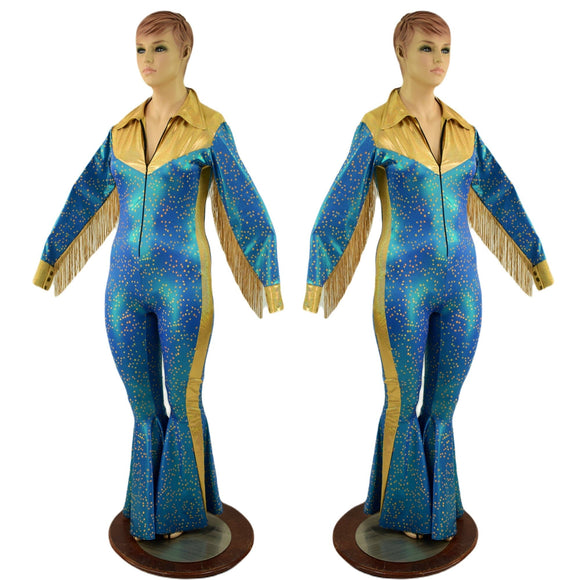 Rodeo Catsuit with Side Panels, Fringe, Snap Cuffs and Yoke Collar - Coquetry Clothing
