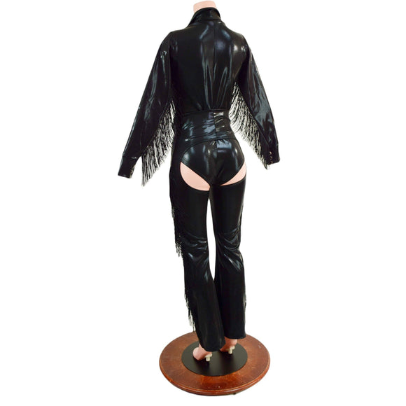 Rodeo Collar Romper and Bootcut Chaps Set with Fringe - Coquetry Clothing
