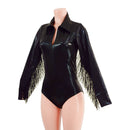 Rodeo Collar Romper and Bootcut Chaps Set with Fringe - Coquetry Clothing