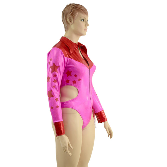 Rodeo Romper with Fringe, Vinyl Stars, and Hipnotic Cutouts - Coquetry Clothing