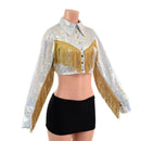 Rodeo Style Crop Top with Collar, Cuffs, Yoke Fringe and Snaps - Coquetry Clothing