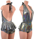 Ruffle Rump Josie Romper in Silver Holographic - Coquetry Clothing