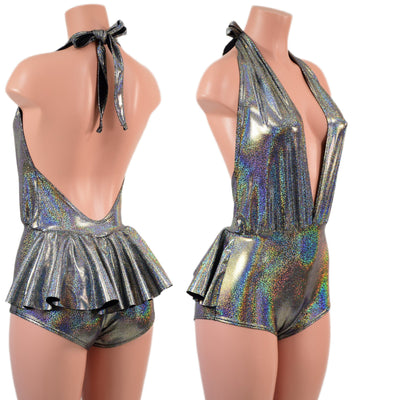 Ruffle Rump Josie Romper in Silver Holographic - Coquetry Clothing