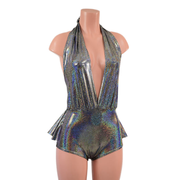 Ruffle Rump Josie Romper in Silver Holographic - Coquetry Clothing